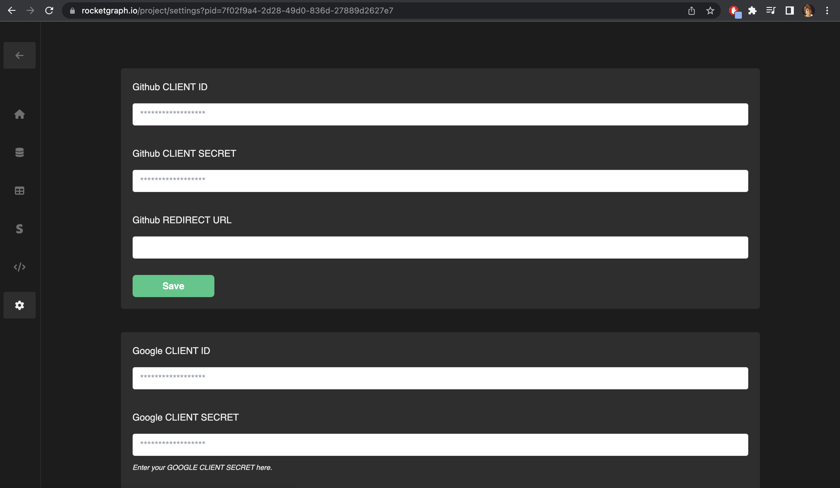 Rocketgraph settings